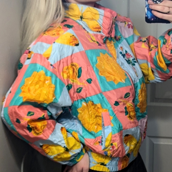 Womens River Edge L Track Jacket 100 Percent Silk Vintage Padded Shoulders Y2K - Picture 2 of 8